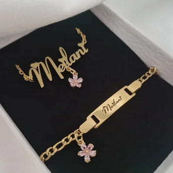 Flower Zircon Custom Name Jewelry Set For Kids Gift