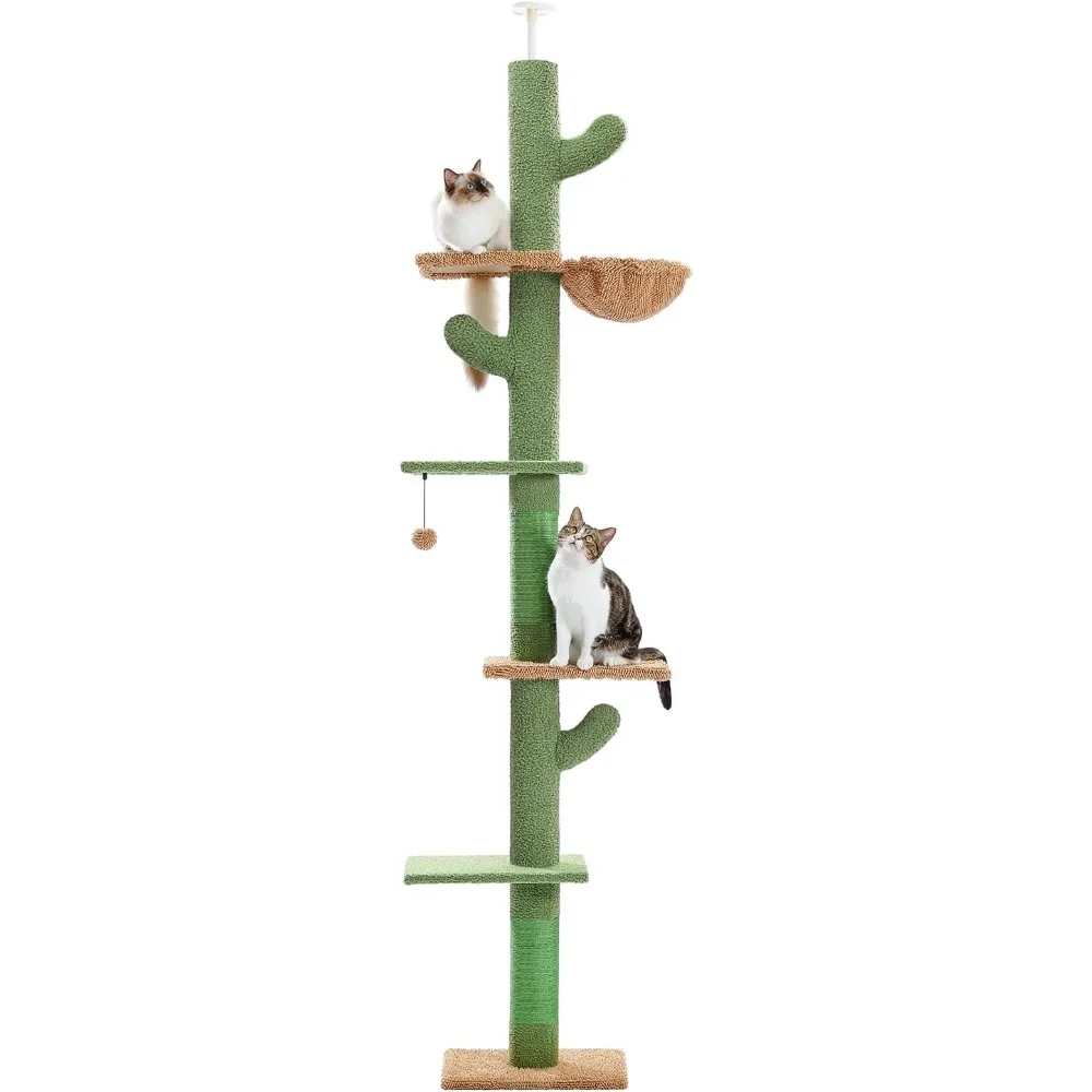 

PAWZ Road Cat Tree, кактус от пола до потолка, башня для кошек с регулируемой высотой (95-108 дюйма), 5-уровневая башня для кошек