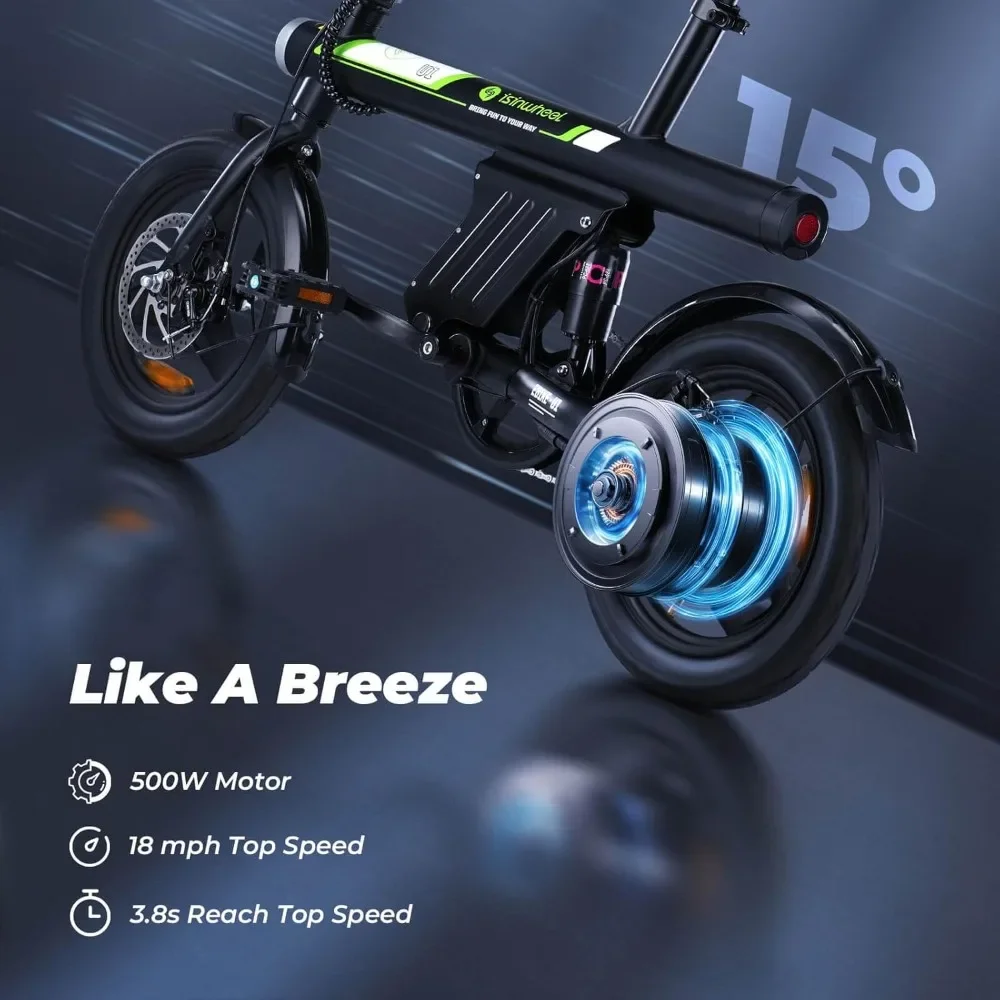 U1 Electric Bike for Adults 500W Motor, 20 mph Folding Ebike, 14" Adults Electric Bicycles with Smart Uphill, 25 Miles PAS Range
