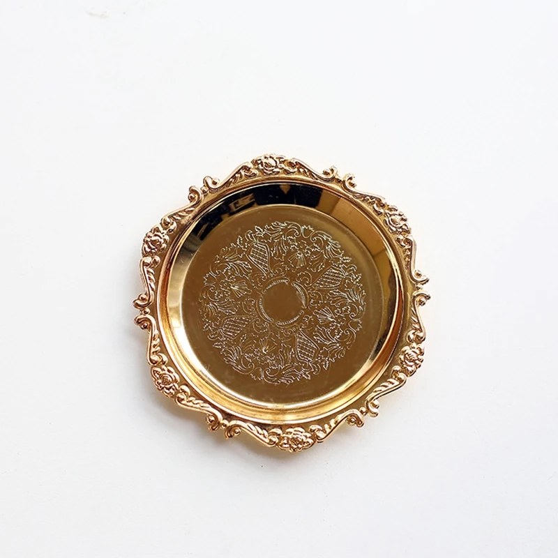 Metal Shell Storage Tray Round Glass Plate jewelry dish Earrings Ring Display Fruit Desktop Decor Photo Props