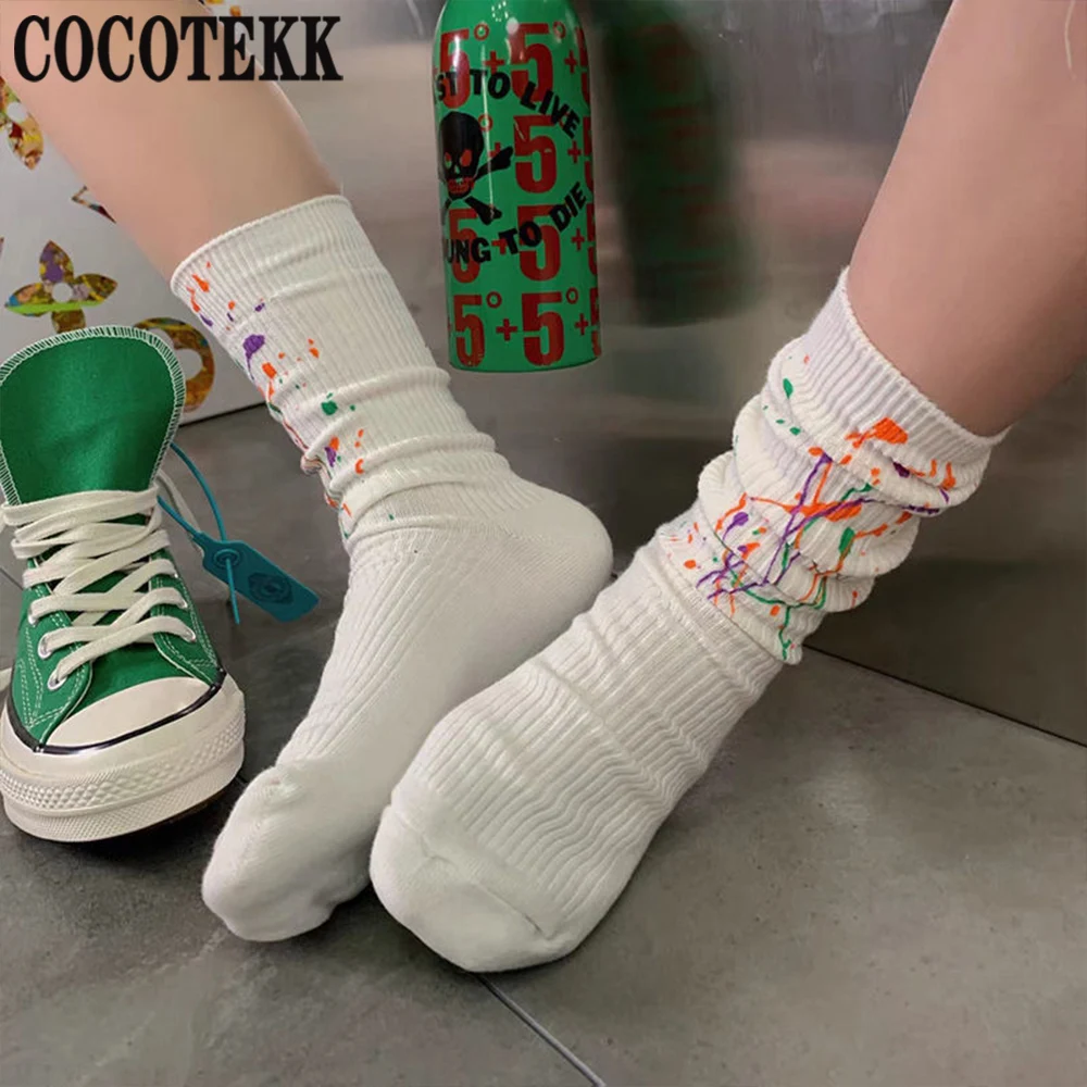 Couple Socks New Fashion Harajuku Street Trend Skateboard Women Socks Summer Solid Color Splash Ink Graffit Hip-Hop Men Socks