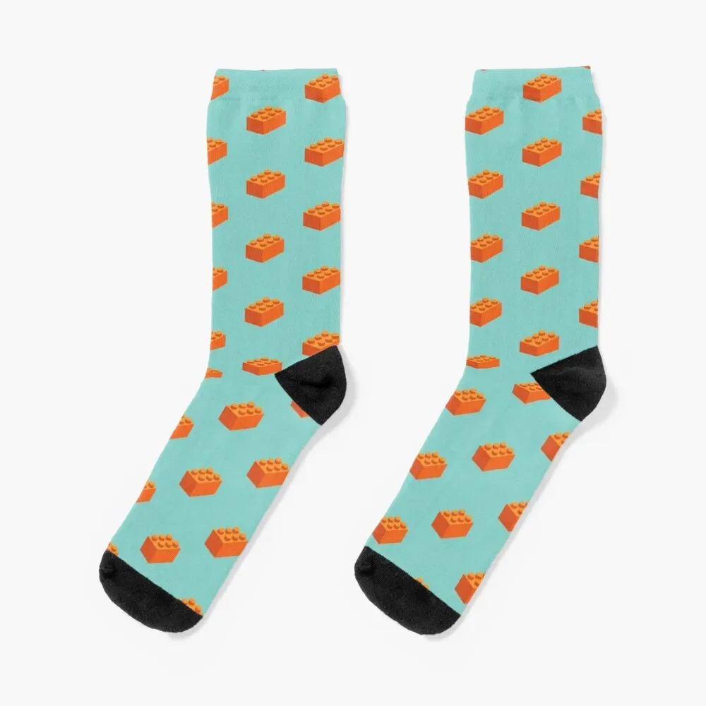 

Building blocks that lock - Orange & Teal Socks bright garter Antiskid soccer winter Socks Women Men's