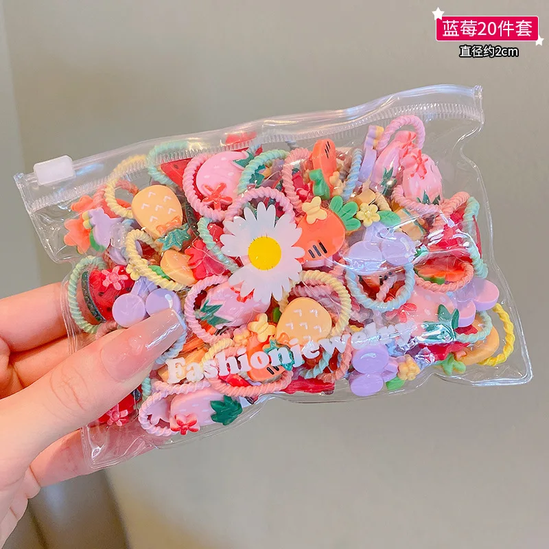 20/10 Pcs Cute Children's Cartoon Fruit Girl Hair Circles Cartoon Animal Rubber Band Hair Accessories Baby No Harm Hair Rope