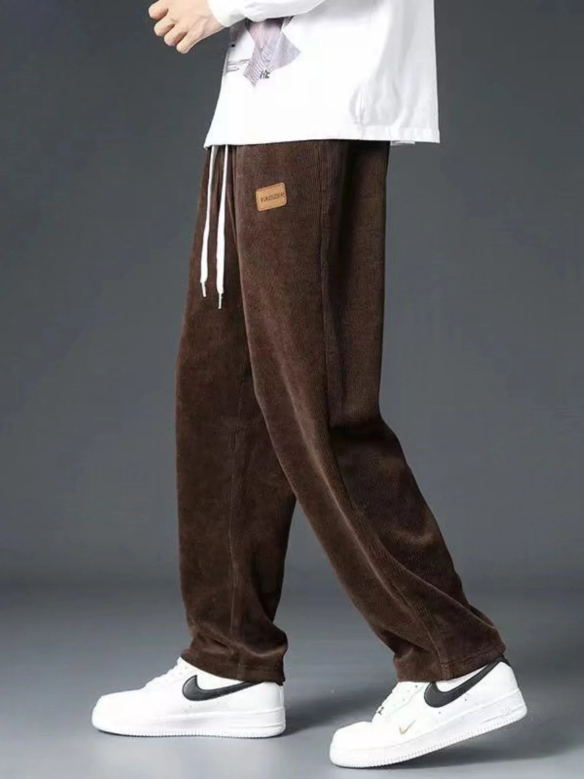 Men's Corduroy Pants Autumn Winter Loose Straight Leg Casual Trousers Spring Spor Loose Fit Long Straight Tube Trousers