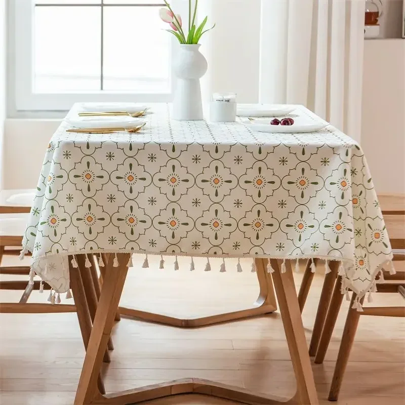 

Rectangular Tassel Edge Tablecloth Home Minimalist Dining Table Mat Waterproof Oil Resistant Easy To Clean Coffee Table Cloth