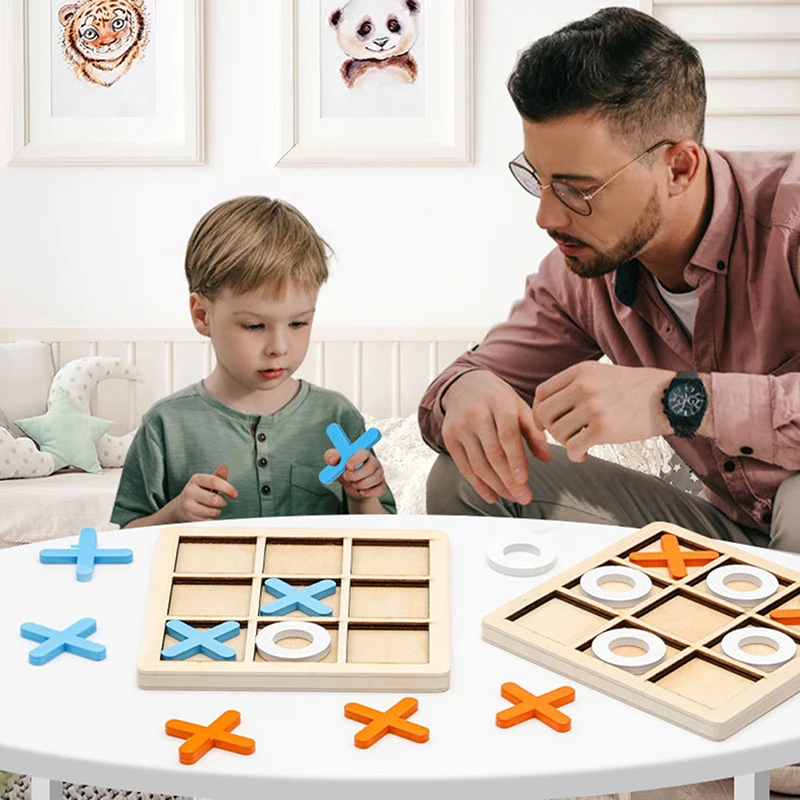 

Wooden Board Tic Tac Toe Chess XO Board Toy Kids Brain Training Game Children Early Education Leisure Battle Building Block Toys