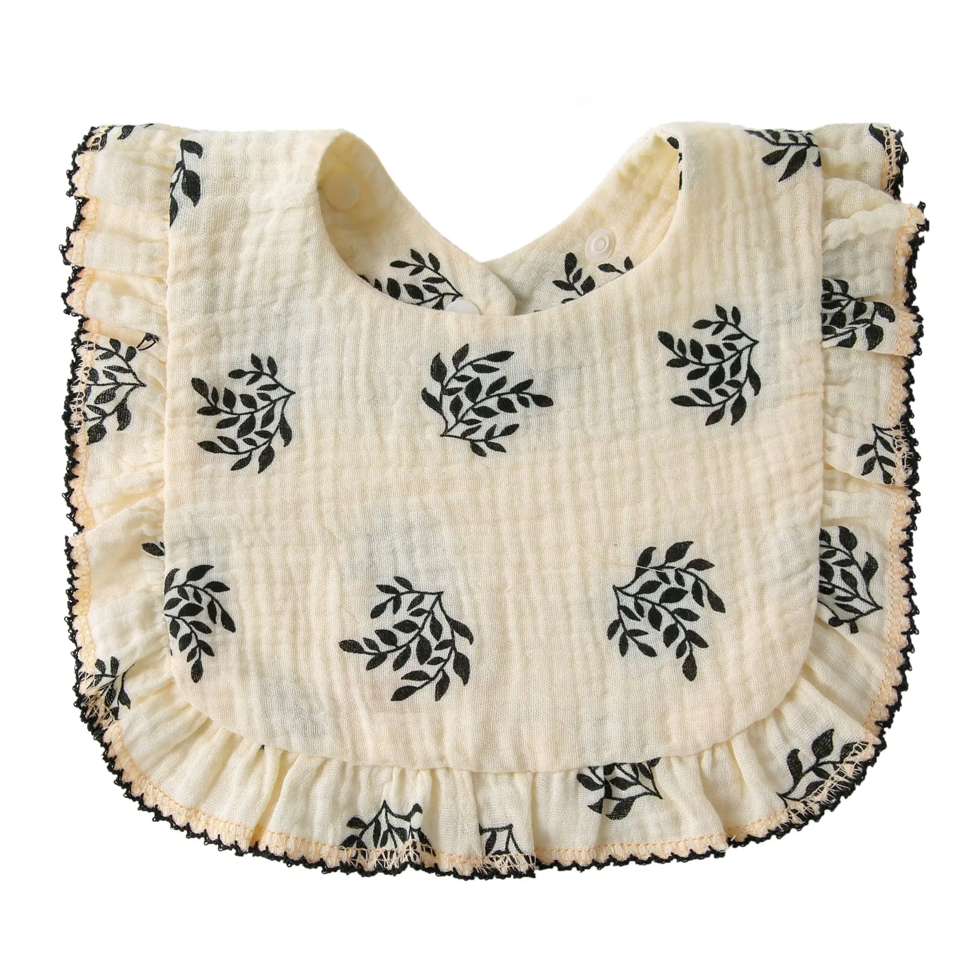 Organic Cotton Muslin Baby Bibs - Floral Ruffle Scarf & Water Absorbent Burp Cloths