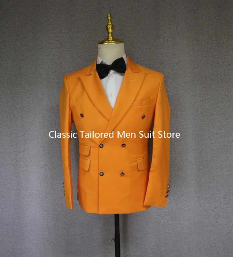 2024 New Design Double Breasted Men Suit Orange Slim Fit