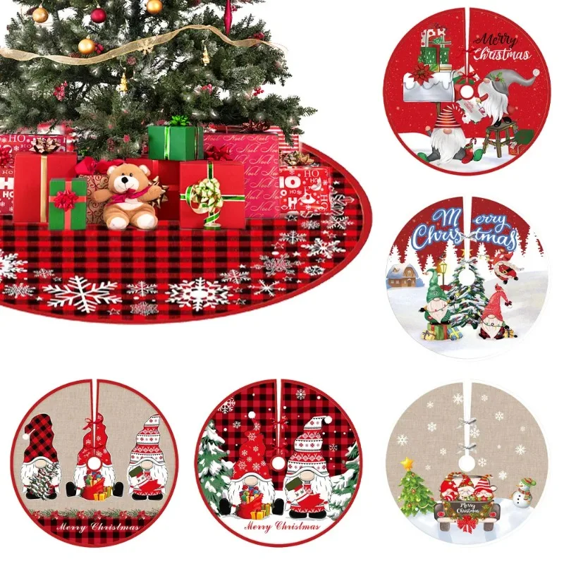 

90cm Party Christmas Tree Skirt White Snowflake Fur Burlap Tree Skirt for Xmas Festive Holiday Decorations Indoor Outdoor