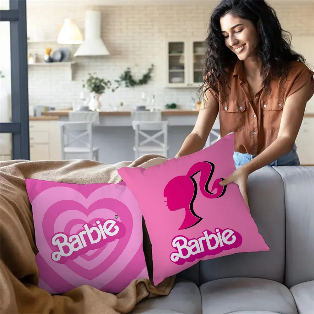 Fashion Doll B-Barbies Pillow Covers Cartoon Sofa Decorative Home Double-sided Printing Short Plush Cute Cushion Cover