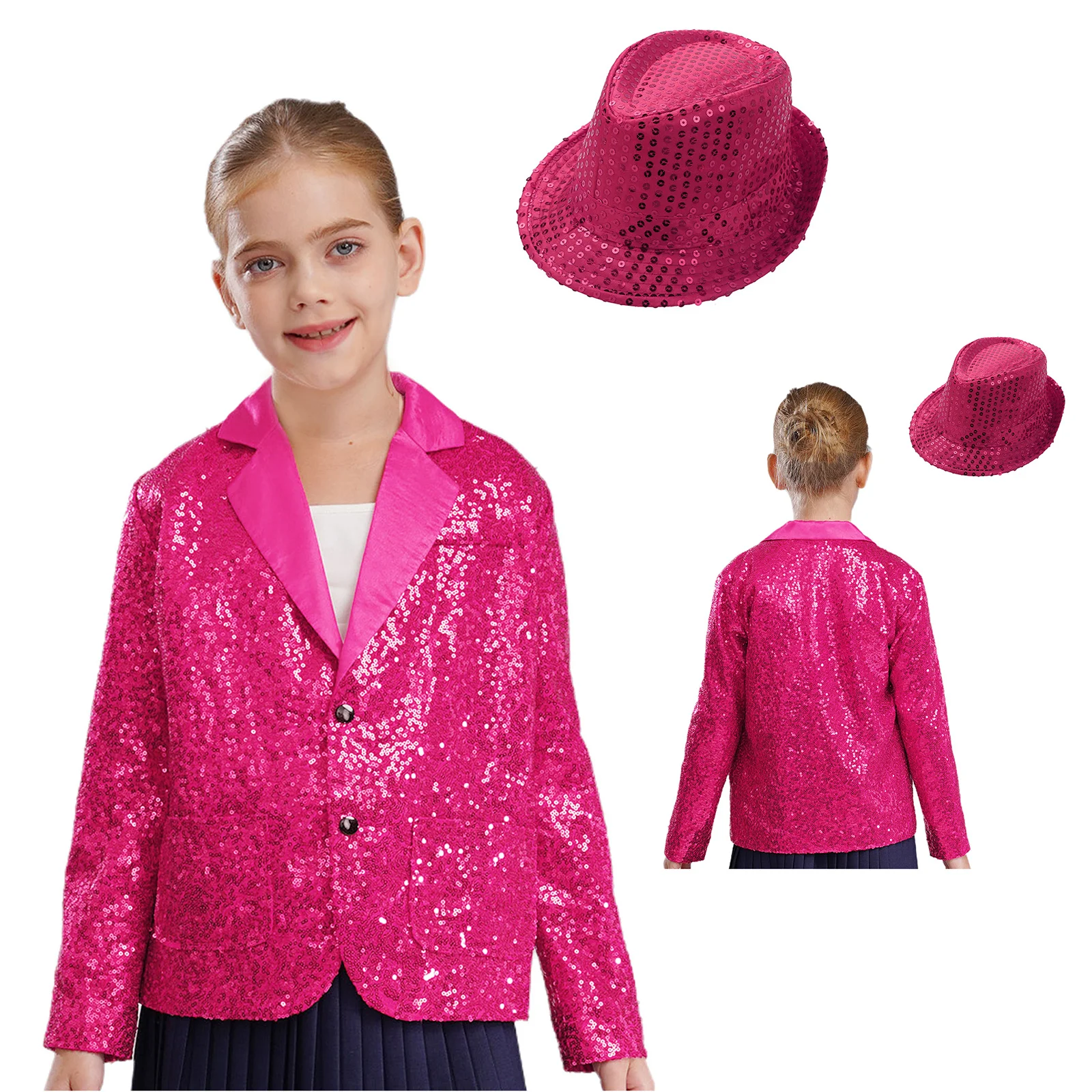 Chaqueta Blazer Con Lentejuelas Para Niñas - Con Sombrero, Para Fiestas Y Eventos Formales