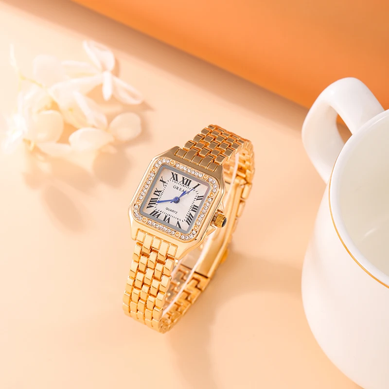 Womens Quartz Watch Luxury Fashion Leisure Diamond Simple Gold Silvery Steel Strip Wristwatch For Ladies Gift Clock