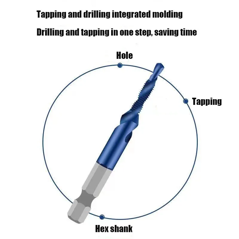 6pcs M3-M10 Screw Tap Drill Bits Hss Taps Countersink Deburr Set Metric Combination Bit High Speed Steel 1/4 IN Quick Change Hex