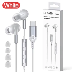 USB C Wired HIFI Stereo Headphones with Microphone and DAC Noise Cancelling Technology (White Type C)