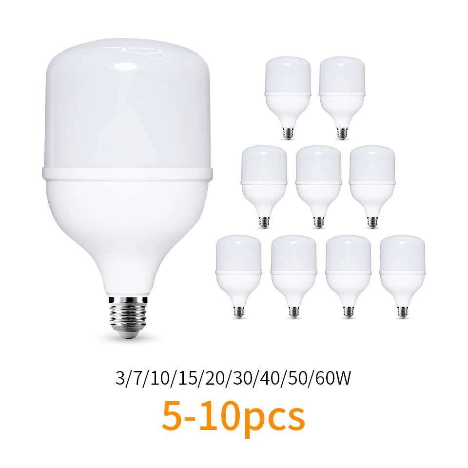 

5-10pcs LED Bulb AC 220V E27 LED lamp 60W 50W 40W 30W 20W 15W 10W 7W 3W Lampada LED Light Bombilla Spotlight Lighting Lamp