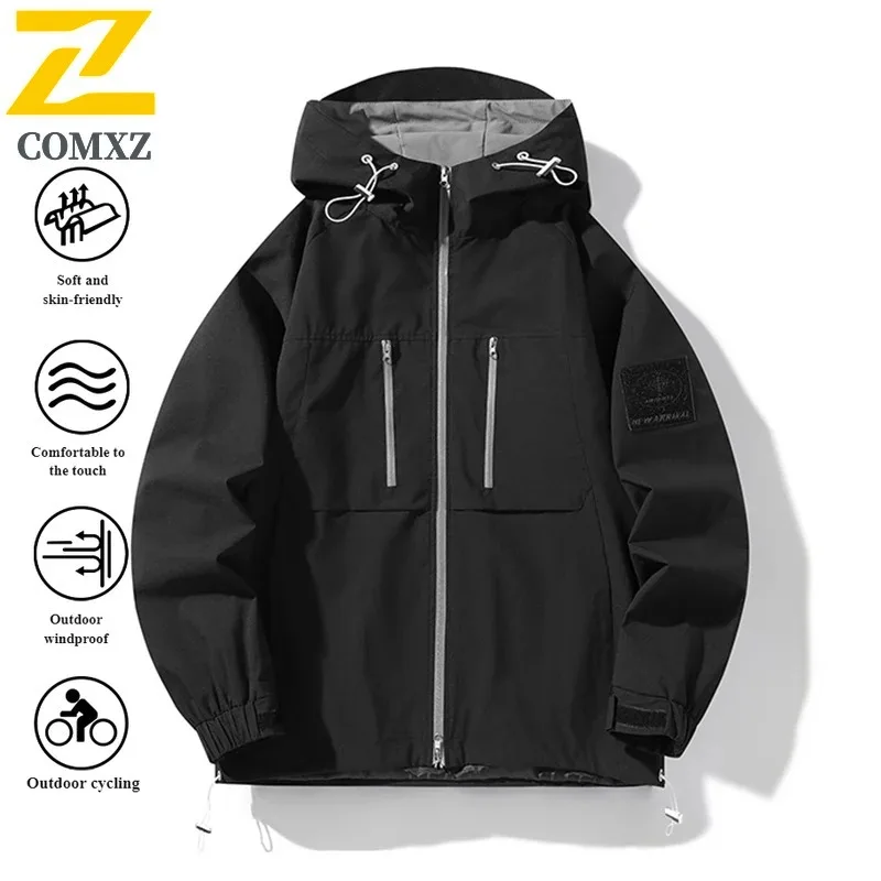 COMXZ Windbreaker Couple's Water-Repellent  Lightweight Outdoor Jacket for Hiking Camping Fishing Trendy Hooded Sportswear 2025
