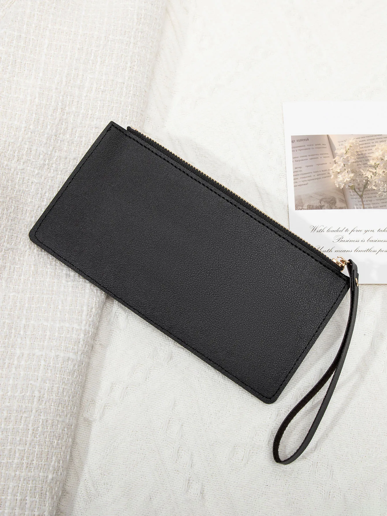 Schlichte und stilvolle Damen-Langkartenbörse, ultradünne Mini-Handtasche aus PU-Leder in Uni-Farbe, Damen-Kreditkartenhalter-Geldbörse – Detail 11