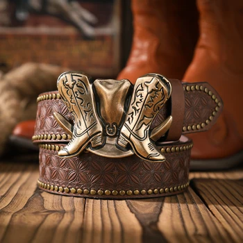 Western Cowboy Boots Brass Belt Buckle plus Belt 1