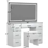 Makeup Vanity Desk with Power Outlet, 7 Drawers Vanity Table with Cushioned Stool, 3 Lighting Modes Brightness Adjustable,White 5