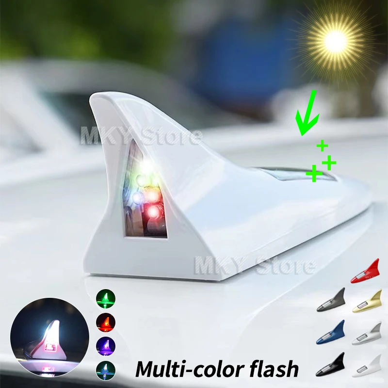 Universal Led Light Car Shark Fin Antenna With Solar Energy Auto Radio