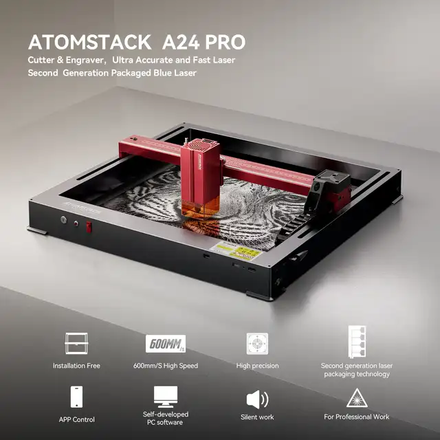 ATOMSTACK-X24 a24プロレーザー彫刻機,120w,24w,オープンフレーム,青 