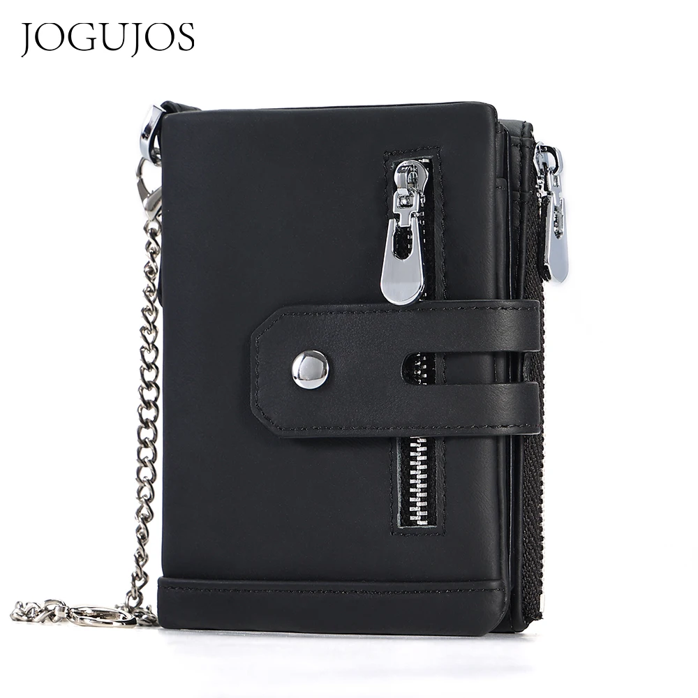 Jogujos Portafoglio Da Uomo Portafoglio In Vera Pelle Rfid Blocking Con Cerniera A Catena Sim Portamonete Portamonete Bifold 14 Portamonete