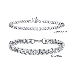 Men's Stainless Steel Chain Bracelets - Silver, Gold, and Black Rope Wristbands, Trendy Cuban Link Design, Set of 2 - 21cm (Silver Set 4)