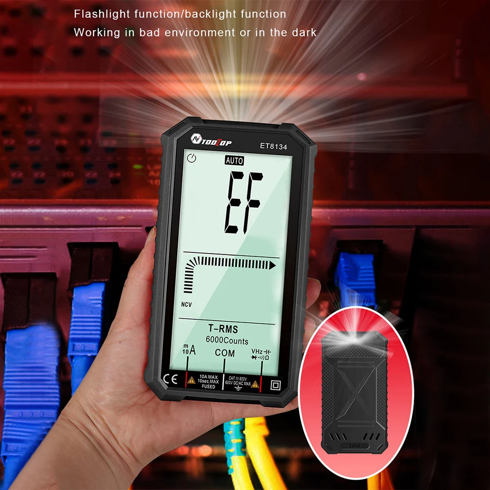 

ET8134 NCV Digital Multimeter LCD Backlight Auto Range 6000 Count AC DC Voltmeter Ammeter Ohm Voltage Tester Capacitance Meter