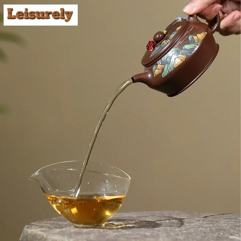 250ml High-end Yixing Purple Clay Teapots Handmade Colored Drawing Man Shu Pot Raw Ore Purple Mud Kettle Chinese Zisha Tea Set