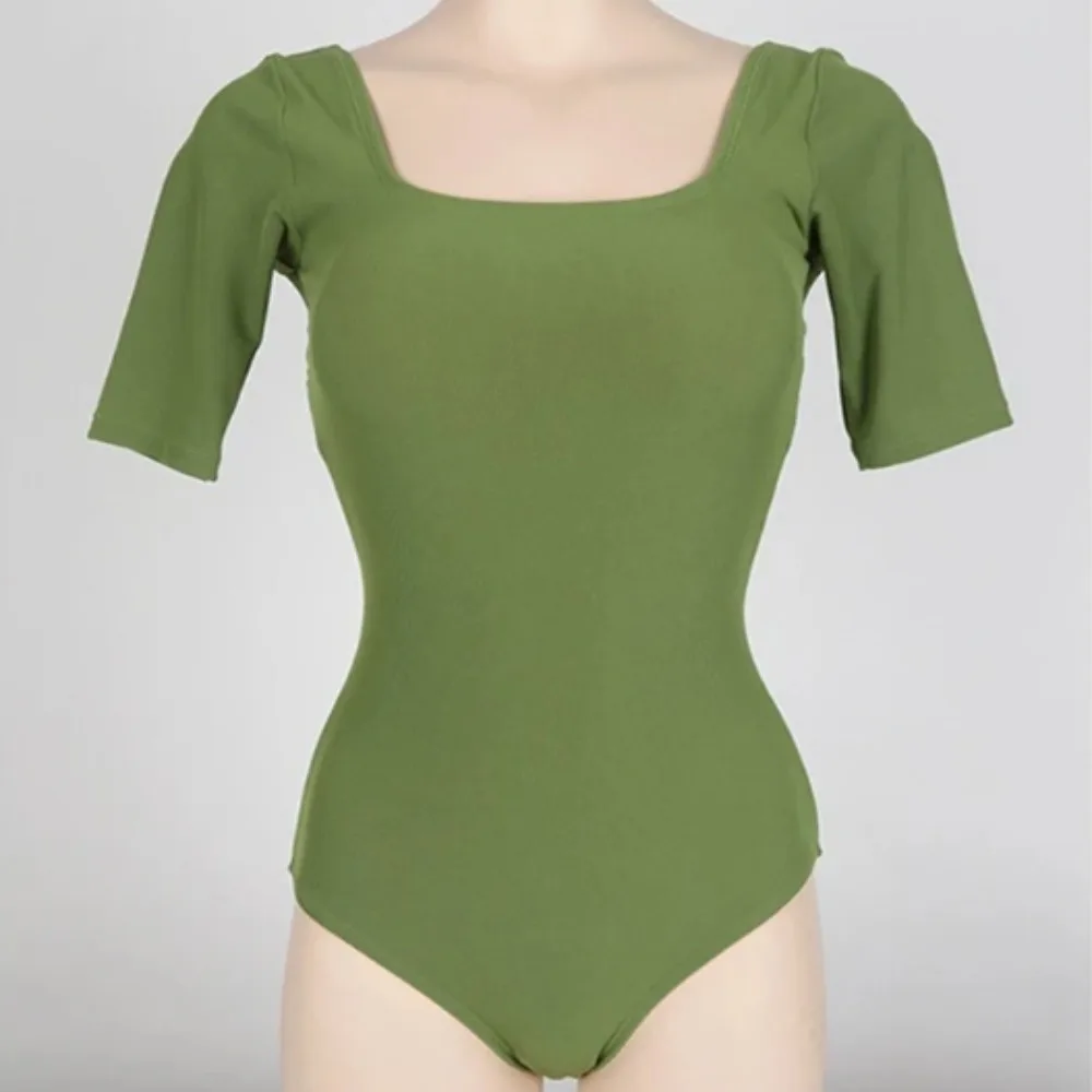 Korean Version Solid Color Hollow Out Swimsuit Slim Design Mesh Cut Backless Swimsuit High Waist Short Sleeve Swimwear Vacation