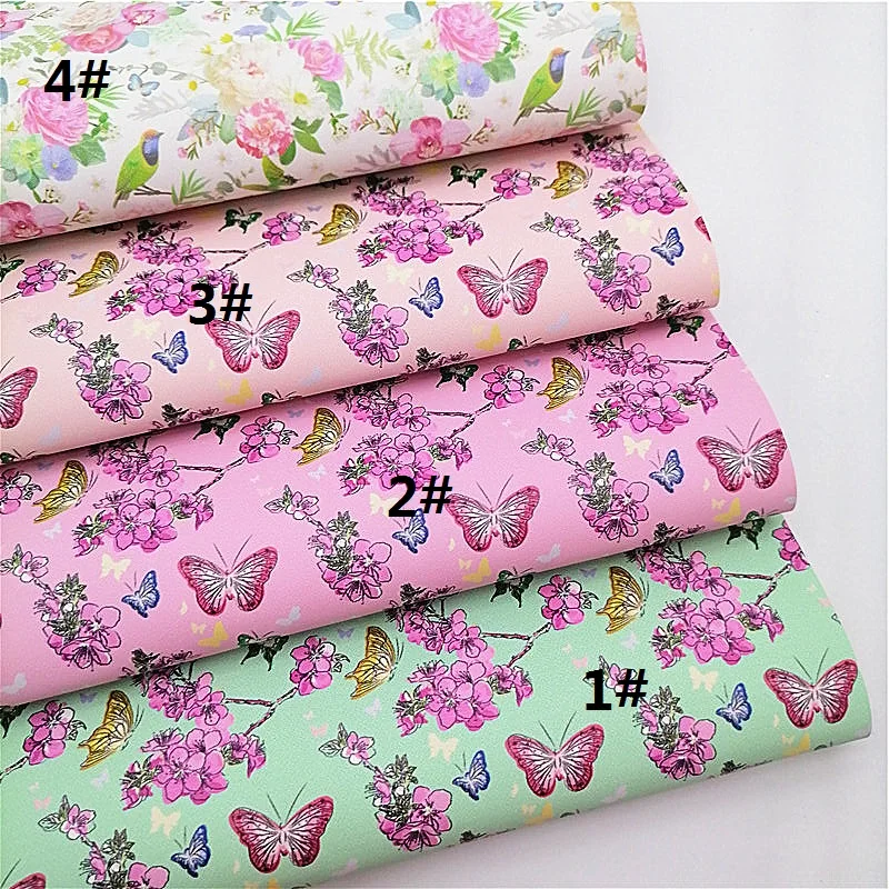 Description Picture 2 of itemButterflies Flowers Printed Synthetic Leather Fabric Sheets Faux Leather For Bags Shoes Bows DIY Craft Sheets Mini Rolls W061