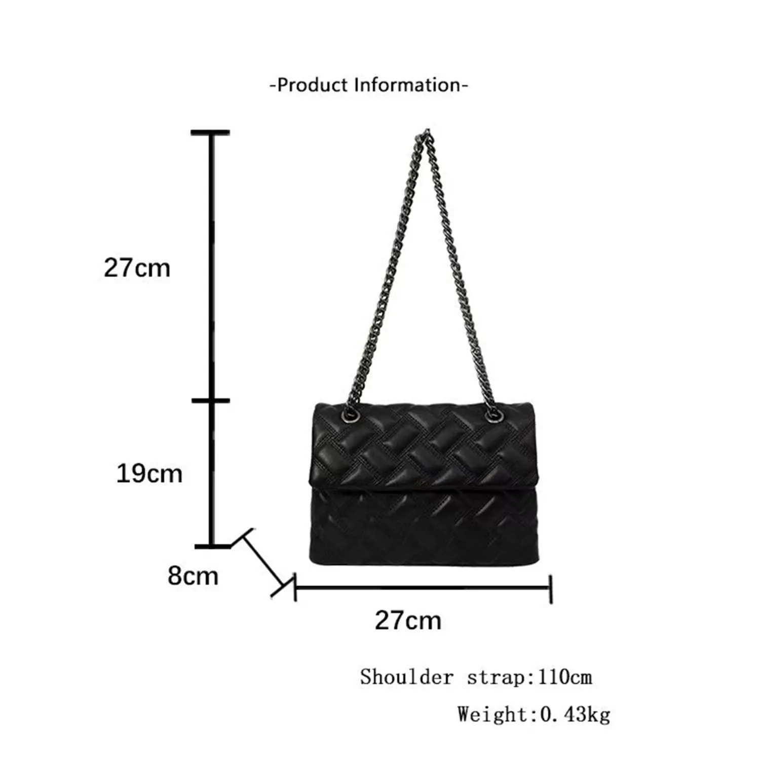 Women's K-G Lingge Chain Bag Sewing Fashion Bag Shoulder Handbag PU Leather Ladies Crossbody