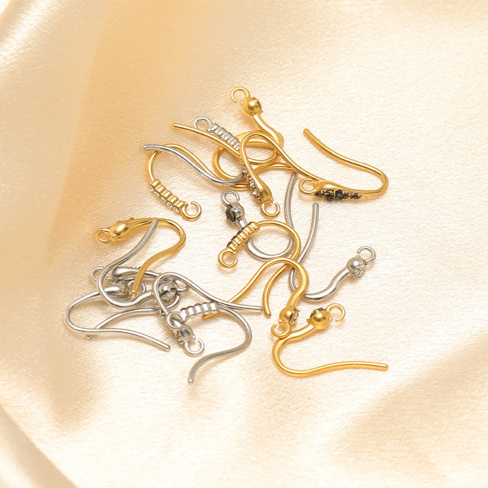 10Pcs Gold Plated Stainless Steel French Ear Wire Zircon with Loop