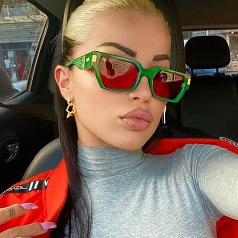 

Trendy Squere Sunglasses Women 2022 New Luxury Brand Designer Textured Temples Unique Sun Glasses For men Fashion Eyewear UV400
