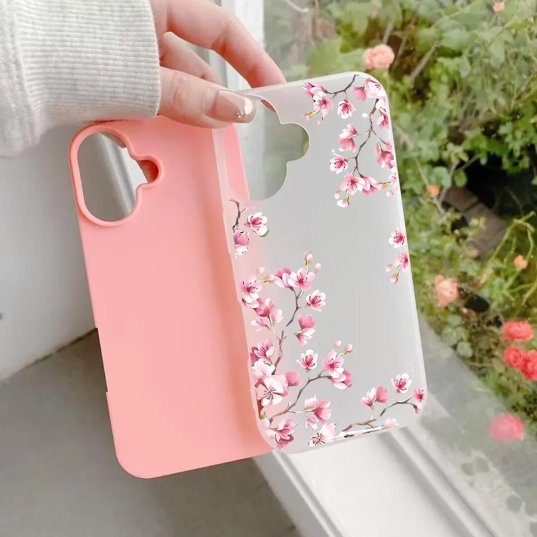 Cherry Blossom Flower Matte Pink Case Cover, 2-in-1 Design