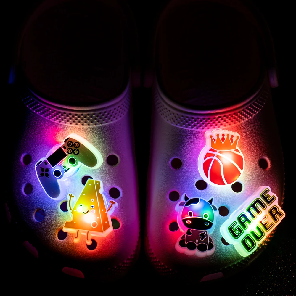 LED Shoe Charms 1pcs shoe charms For Kids Gift Owl Unicorn Gamepad Football Lighted Shoes Decoration Shoe Accessories Pins Clogs Buckles
