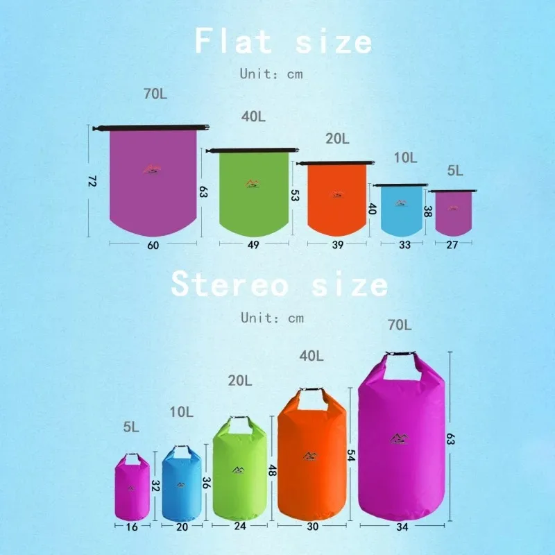 Outdoor Waterproof Dry Bag 5/10/20/40/70L Camping Drifting Hiking Swimming Rafting Kayaking River Trekking Travel Storage Bags waterproof dry bag
