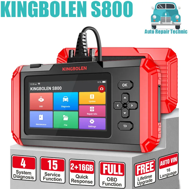 

KINGBOLEN S800 S600 S500 Car Diagnostic Tools ABS SRS ECM TCM 4 systems Oil Brake SAS Resets Auto OBD2 Scanner Lifetime Free
