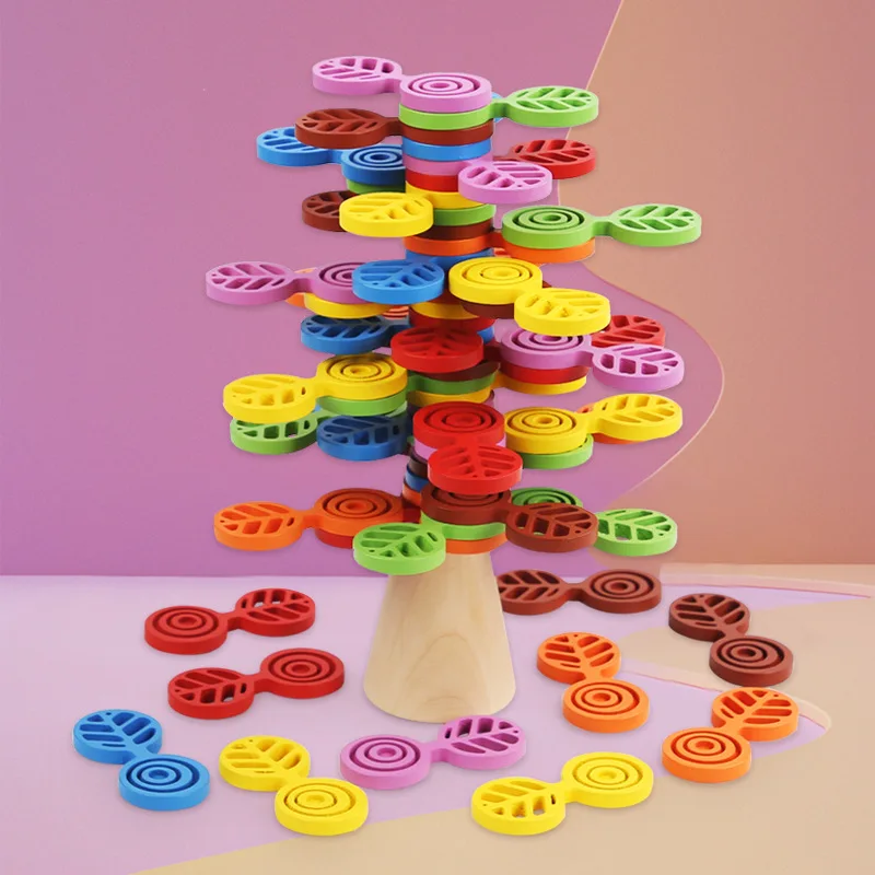 

Stacked tree children creative educational building blocks balance layered pyramid game baby brain stacked wooden puzzle toys