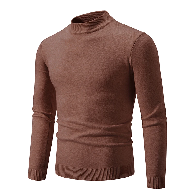 Autumn New Sweater Men's Half High Neck Basic Solid Color Casual Versatile Round Neck Knit with Slim Fit Elastic Sweater Inside 4