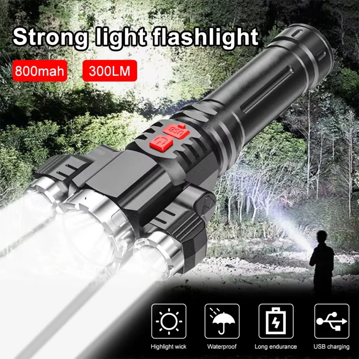 3LED Strong Waterproof LED Flashlight, Portable Camping Bike Light, Remote Outdoor, Car Emergency, Life-Saving Equipment 2