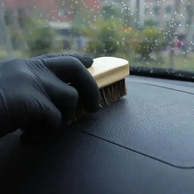 Brosse à livres en cuir de crin de cheval doux, véritable, outil de détail intérieur de voiture, livres et lavage 3