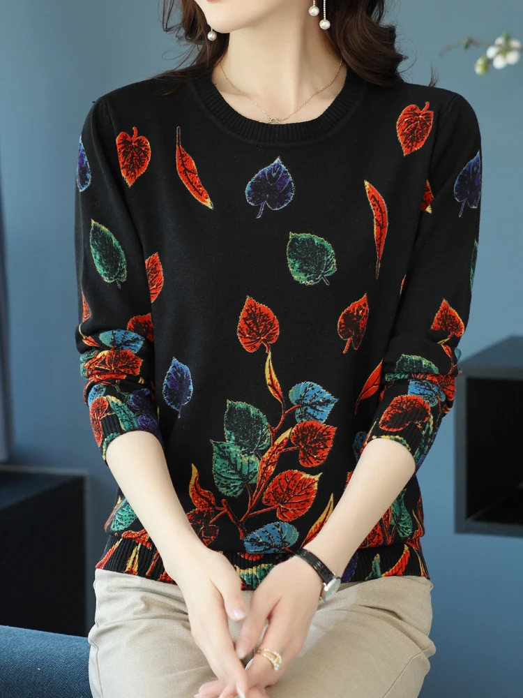 

Print Sweater Women Autumn Winter Soft O Neck Pullover Sweaters Female Casual Jumper Long Sleeve Sweater