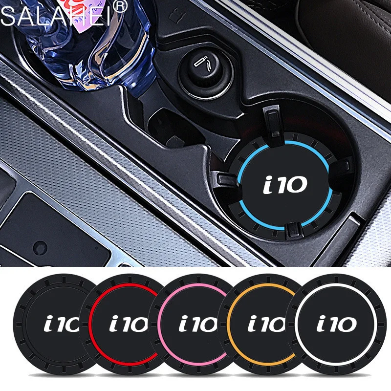 Cup Holder Coasters 2PC PVC Silicone Car Coaster Water Cup Slot Mat Bottle Holder Anti-slip Pad For Hyundai i10 I10 N Line