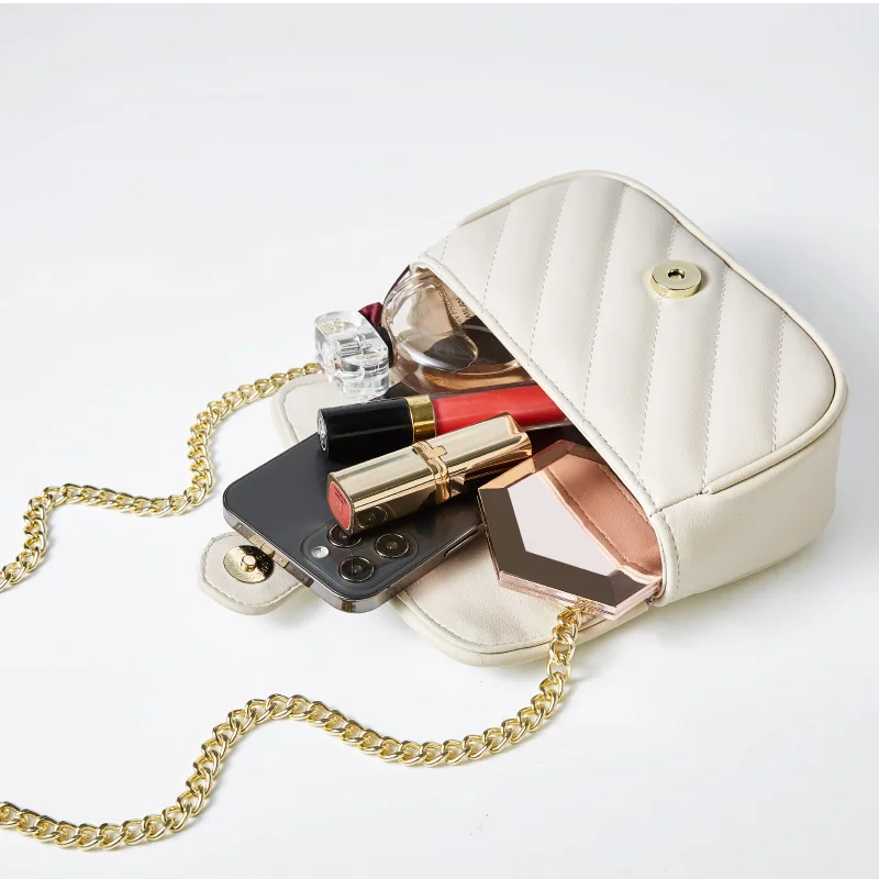 Niche Luxury Women's Bag Split Leather Messenger Bags Versatile Thread Pattern Metal Chain Shoulder Crossbody Bags 1755