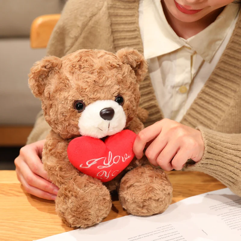 Wholesale Lovely 15/25CM Bear Plush Toy Romantic Red Heart Rose Bear Doll Cute Soft Holding Flowers Bear Doll Home Decoration