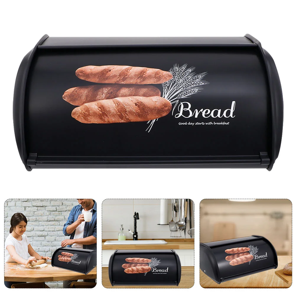 

Large Capacity Bread Storage Box Vintage Bread Case Household Food Holder (Black)
