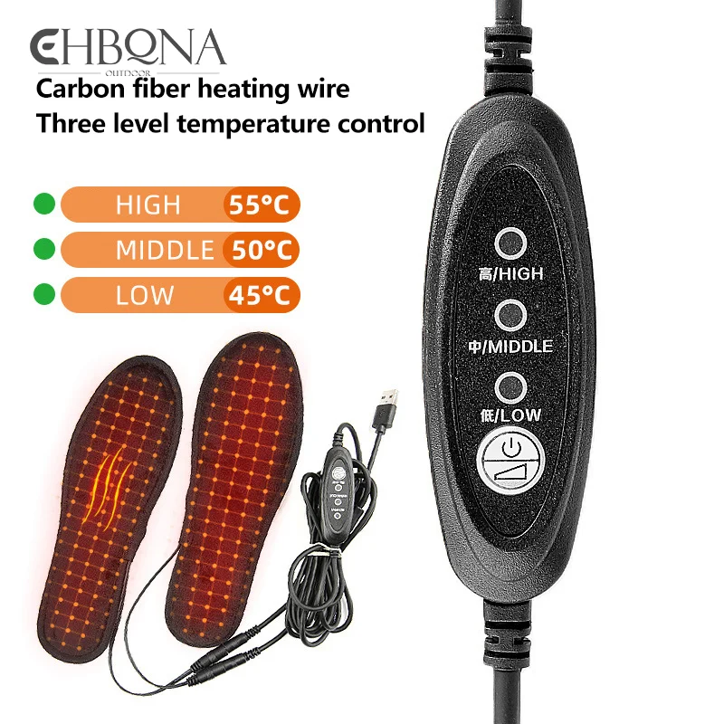 USB Heated Shoe Insoles Electric Heated Shoes Pad Washable Rechargeable Foot Warmer for Skiing Hiking