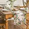 Spring Leaves Pink Flowers Linen Table Runner Holiday Party Decor Farmhouse Kitchen Dining Table Runner Mother's Day Decorations 4
