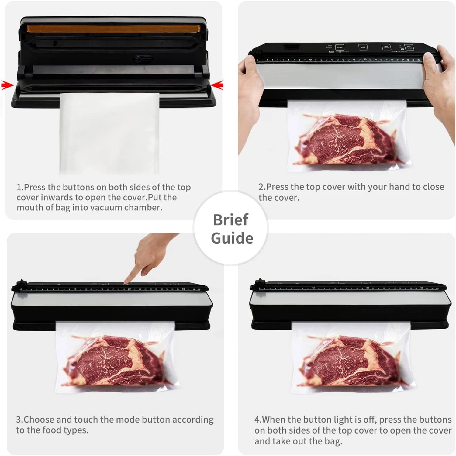 Vacuum Sealer Food Sealing Machine Dry and Moist Food Sealer Automatic Air Sealing System for Food Savers with 15pcs Seal Bags 6